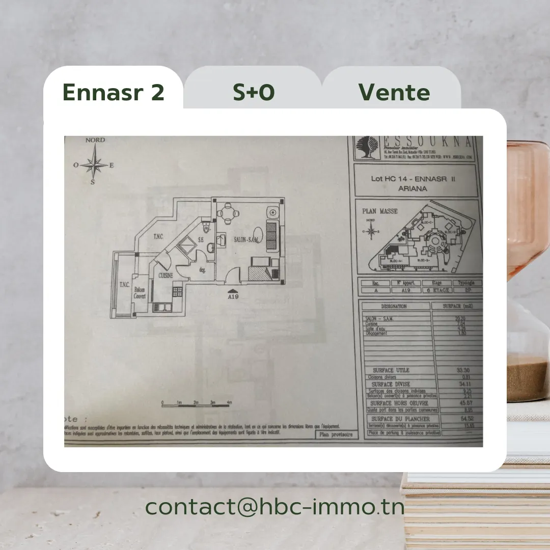 A vendre S+0 de 45 m² à Ennasr 2
